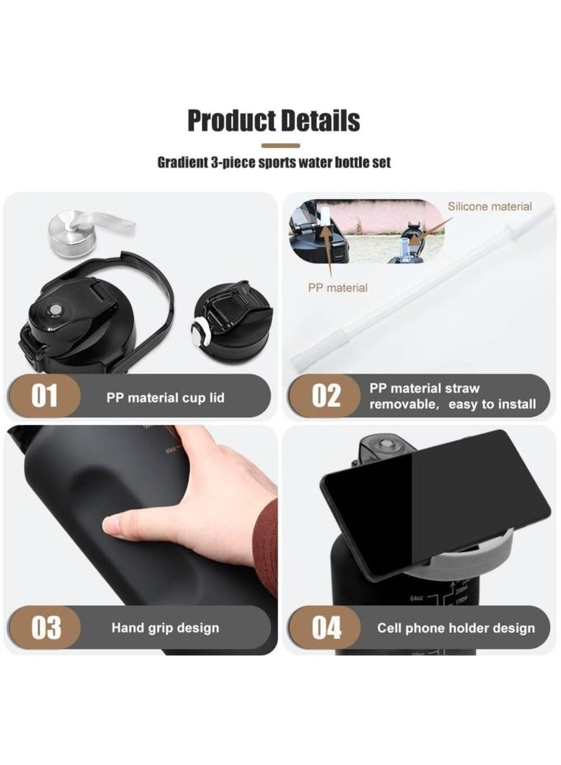 طقم زجاجات مياه 3 قطع   مياه رياضية بلاستيك صحي  مع علامات زمنية و علامات تحفيزية ، قابلة لإعادة الاستخدام ومضادة للتسرب، مثالية للرجال والنساء لصالة الألعاب الرياضية و كرة القدم و الأنشطة الخارجية، المدرسة، اللياقة البدنية، و للعمل  الحليب والعصير، زجاجة ماء شفافه جيم صحية متعددة الاستخدامات للجيم والمدرسة - زجاجه ماء مضادة للتسرب - ازازة مياه شفافة مع علامات للوقت - زجاجة ماية و عصير ولبن للاطفال و للمدرسة - Image 5